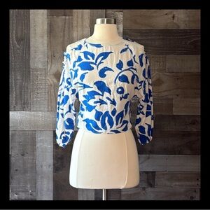 ZARA open sleeve crop top XSmall Hawaiian floral linen quiet luxury resortwear